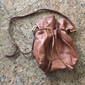 Pietro Alessandro NY brown leather bucket crossbody tassel bag